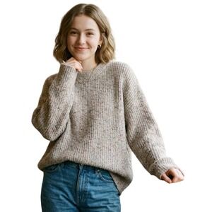 Goodnight Macaroon Size S Beige Confetti Speckled Crew Knit Sweater Oversized